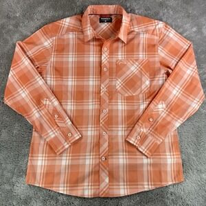 Simms Men's Medium Coral Plaid Long Sleeve Button Down Fishing Shirt Stretch